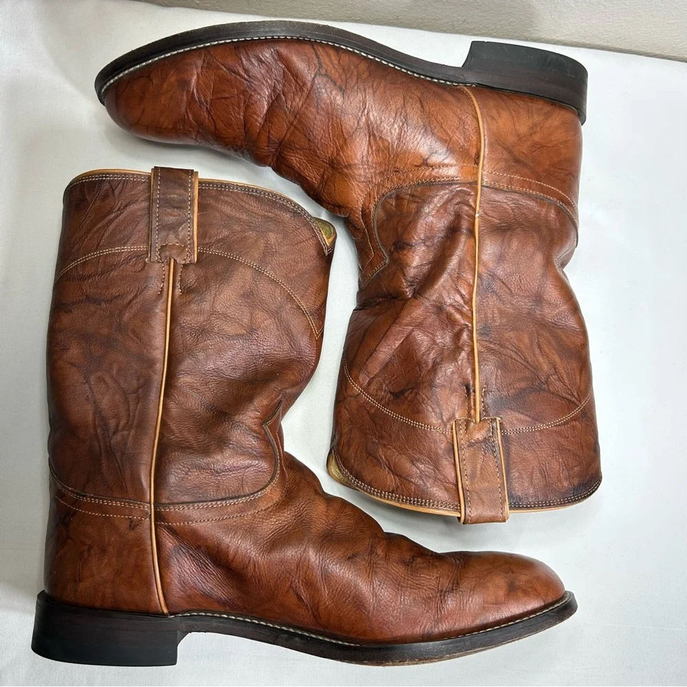 Justin 3163 Jackson 10” Classic Roper Chestnut Marbled Western Cowboy Boots 12D_7